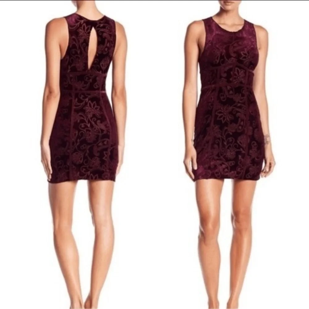 Free People Burnout Babe Velvet Floral Sleeveless Bodycon Mini Dress Rio Vino M